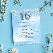 Sweet 16 hellblauer Glitzer - Einladung