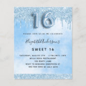 Sweet 16 hellblauer Glitzer - Einladung Flyer (Vorne)