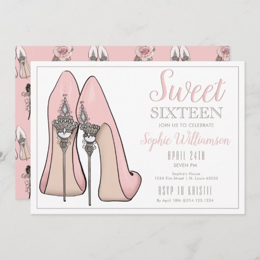 Sweet 16 High Heel Geburtstag Einladung (Vorne/Hinten)