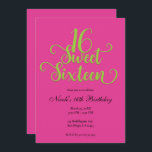 Sweet 16 Hot Pink & Lime Green Geburtstagsparty   Einladung<br><div class="desc">Passen Sie Ihre Veranstaltung an.</div>