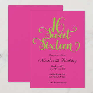 Sweet 16 Hot Pink & Lime Green Geburtstagsparty Einladung