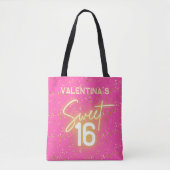  Sweet 16 Hot Pink Neon Glow Gold Glitter Birthday Tasche (Vorderseite)