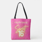  Sweet 16 Hot Pink Neon Glow Gold Glitter Birthday Tasche (Rückseite)