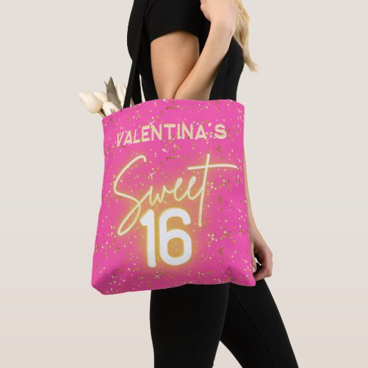  Sweet 16 Hot Pink Neon Glow Gold Glitter Birthday Tasche (Von Nahem)