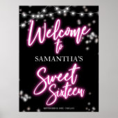 Sweet 16 Hot Pink Neon Themed Begrüßungszeichen Poster (Vorne)