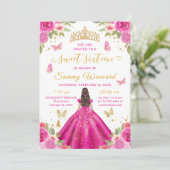 Sweet 16 Hot Pink Princess Brunette Girl Einladung (Stehend Vorderseite)