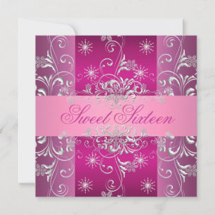 Sweet 16 Hot Pink/White Snowflake zum Geburtstag e Einladung