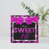 Sweet 16 Hot Pink Zebra Glitzer Glam Birthday Einladung (Stehend Vorderseite)