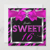 Sweet 16 Hot Pink Zebra Glitzer Glam Birthday Einladung (Vorderseite)