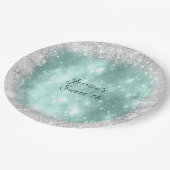 Sweet 16 Hübsch Türkis Sparkle, Silver Glitzer Pappteller (Schrägansicht)