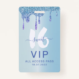 Sweet 16 Ice Blue Metallic zum Geburtstag Einladun Ausweis