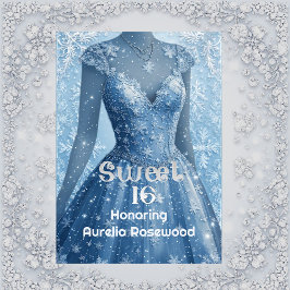 Sweet 16 Icy Blue Silver Snowflakes Personalized Einladung