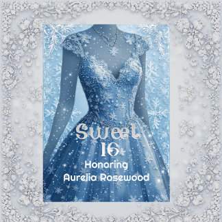 Sweet 16 Icy Blue Silver Snowflakes Personalized  Einladung