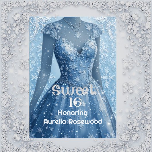 Sweet 16 Icy Blue Silver Snowflakes Personalized  Einladung