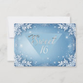 Sweet 16 Icy Blue Silver Winter Frost Snowflakes Dankeskarte (Rückseite)