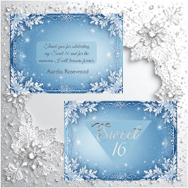 Sweet 16 Icy Blue Silver Winter Frost Snowflakes Dankeskarte