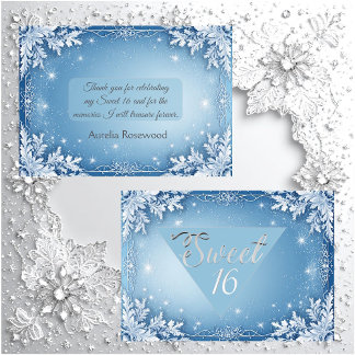 Sweet 16 Icy Blue Silver Winter Frost Snowflakes Dankeskarte
