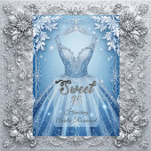Sweet 16 Icy Blue Silver Winter Frost Snowflakes  Einladung
