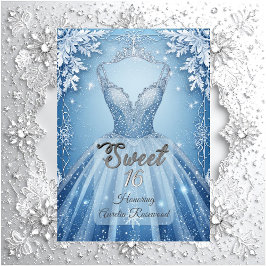 Sweet 16 Icy Blue Silver Winter Frost Snowflakes Einladung