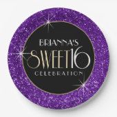 Sweet 16 Imitat Lila Glitzer Pappteller (Vorderseite)