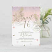 Sweet 16 Imitate Glitzer Dots Gold Feather Pink Einladung (Stehend Vorderseite)