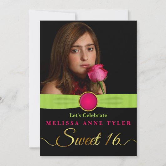 Sweet 16 Imitate Jewel und Ribbon Foto Einladung (Vorderseite)