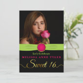 Sweet 16 Imitate Jewel und Ribbon Foto Einladung (Stehend Vorderseite)