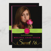 Sweet 16 Imitate Jewel und Ribbon Foto Einladung (Vorne/Hinten)