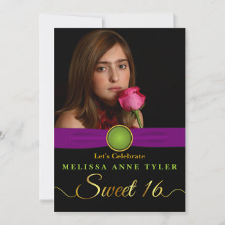 Sweet 16 Imitate Lila Jewel Ribbon Foto Einladung