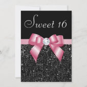 Sweet 16 Imitats Sequins Diamonds Bow Black Pink Einladung (Vorderseite)