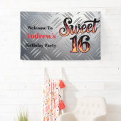 Sweet 16 In Fire Flames and Silver Plate  Banner (Insitu)