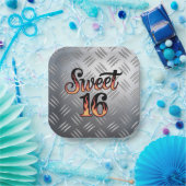 Sweet 16 In Fire Flames and Silver Plate Birthday Pappteller (Party)
