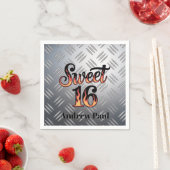Sweet 16 In Fire Flames and Silver Plate Birthday Serviette (Beispiel)