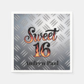 Sweet 16 In Fire Flames and Silver Plate Birthday Serviette (Vorderseite)