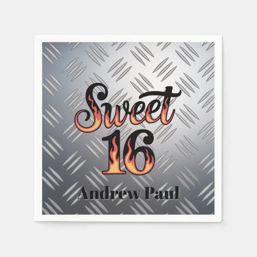Sweet 16 In Fire Flames and Silver Plate Birthday Serviette (Vorderseite)