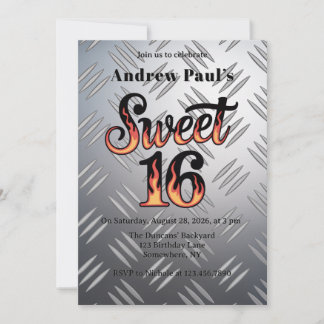 Sweet 16 In Flames and Silver Plate Birthday Party Einladung