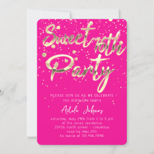 Sweet 16. Instant Download Gold Confetti Pink Einladung
