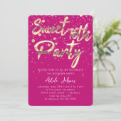 Sweet 16. Instant Download Pink Gold Confetti Einladung (Stehend Vorderseite)