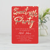 Sweet 16. Instant Download Red Gold Confetti Einladung (Stehend Vorderseite)