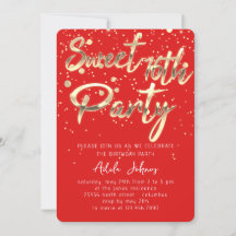 Sweet 16. Instant Download Red Gold Confetti