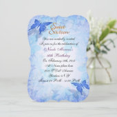 Sweet 16 invitation Blue butterflies Einladung (Stehend Vorderseite)