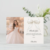 Sweet 16 ivory bow photo pearls dankeskarte (Stehend Vorderseite)