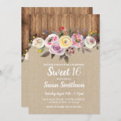 Sweet 16 Jegliche Geburtstagsparty Blumenholz Einl Einladung (Vorne/Hinten)