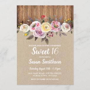 Sweet 16 Jegliche Geburtstagsparty Blumenholz Einl Einladung