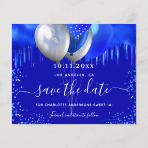 Sweet 16 königsblaue Ballons Budget Save-the-Date Flyer