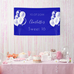 Sweet 16 königsblaue weiße Ballons Party Banner
