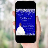 Sweet 16 königsblauen Glitzer Luxus Einladung