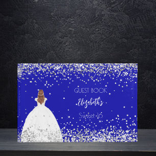 Sweet 16 königsblaues Kleid Glitzer Gästebuch