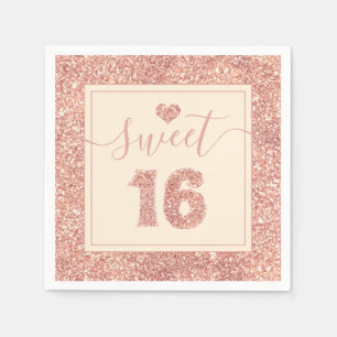 Sweet 16 Lachs Rosa Imitate Glitzer Geburtstagspar Serviette