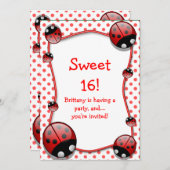 Sweet 16 Ladybug Geburtstagsparty Einladung (Vorne/Hinten)